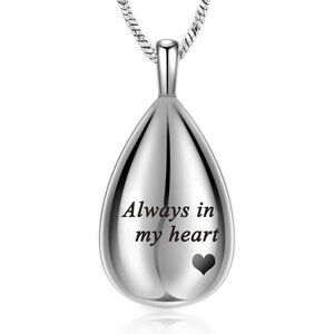 Always in My Heart Teardrop Ashes Urn Pendant - Durable & Elegant Jewelry